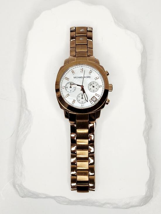 Michael Kors Rose Gold MOP Dial Crystal Chronograph Watch MK5336 New Battery main image 14